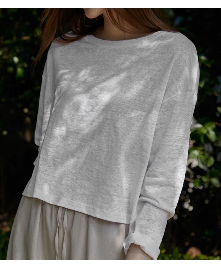 ragazza 25 Primavera Maglietta a maniche lunghe da donna Casual Lino Effetto Corto Strato Interno Maglietta Semplice Girocollo Top Indossabile_voghion.com