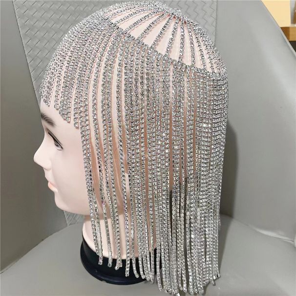 Acessórios para cabelo Bohemian exagerado cheio de diamantes strass estilo étnico retrô longo borla cocar_voghion.com