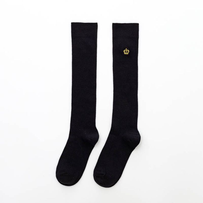 Knee-High High Cotton Jk Calf Crown Embroidery Mid Tube Student Long Socks_voghion.com