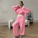Women's Casual Solid Color Long Sleeve Zipper Cardigan Drawstring Hoodie Sweatshirt Elastic Pants Two-Piece Set_voghion.com