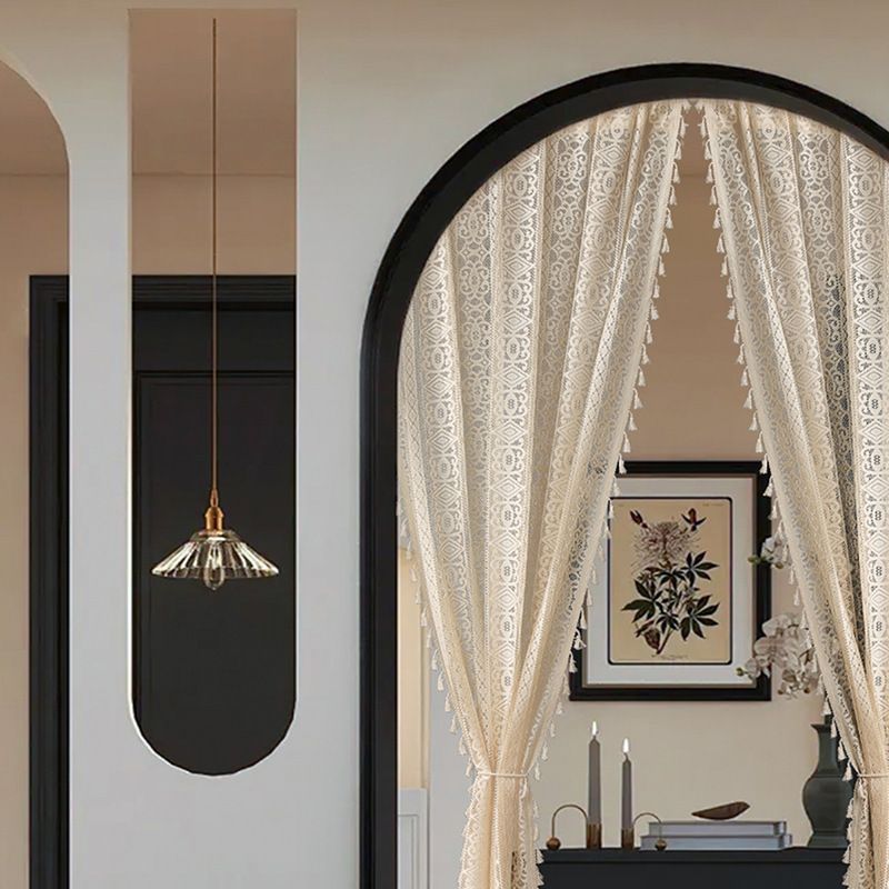 Tenda per porta in poliestere bohémien, senza foratura, in pizzo, con motivo geometrico, per soggiorno e camera da letto, divisorio vintage._voghion.com