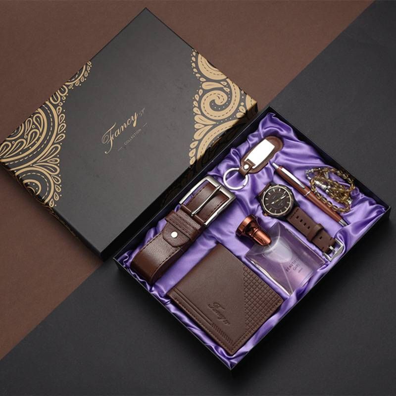Neue Herrenuhr Luxusarmband Parfüm Gürtel Schlüsselanhänger Stift Brieftasche Set Mode Business Quarz Armbanduhren für Männer Geschenkset_voghion.com