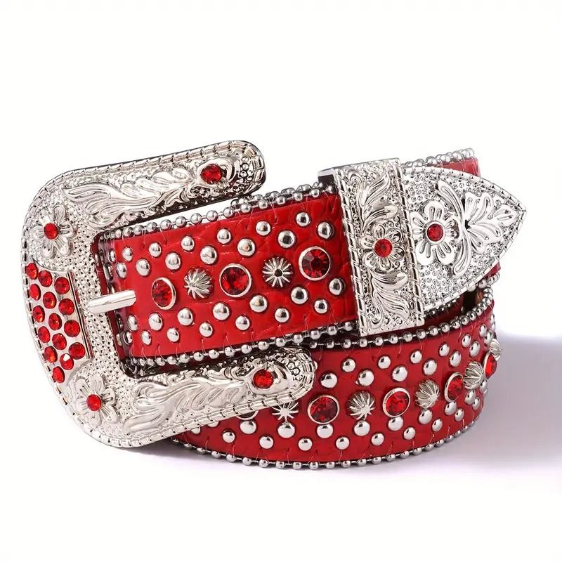 Rhinestone josta Western Cowboy Cowgirl spīduma kristāla mākslīgās radžotas luksusa siksnu jostas sievietēm_voghion.com