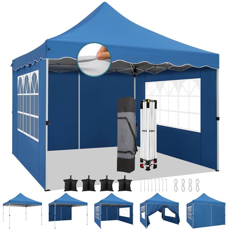 Canopy Tent 10x10 Pop Up Canopy With 4 Sidewalls, Upf 50+ Easy Setup Canopy Tent Waterproof Outdoor Instant Portable Shelter For Party, Events, Vendor_voghion.com