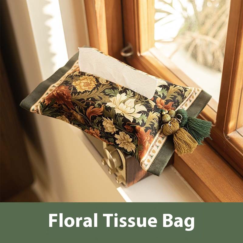 Eleganter Jacquard-Taschentuchbox-Bezug – Serviettenhalter aus Polyestergewebe für Wohnzimmer, Nachttisch und Auto (Blumenmuster, staubdicht)_voghion.com