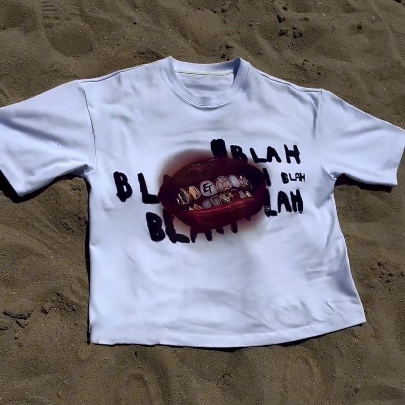 Men's Clothing American Street Style Personality Design Fashion Lips Letter Print Short Sleeve T Shirt_voghion.com