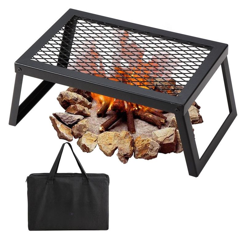 Folding Bonfire Barbecue Grill, Heavy-duty Steel Mesh Grille, 18-inch Portable Camping Grille Above The Fire Pit, Leg-carrying Bag For Campfire Cook_voghion.com