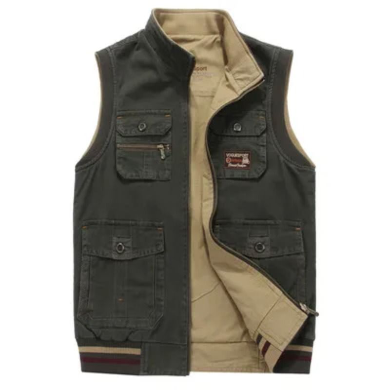 Plus Size L-9XL Autumn Vest Men Double Sides Wear Waistcoat Men Casual Cotton Stand Collar Sleeveless Jacket Men Fishing Vest_voghion.com