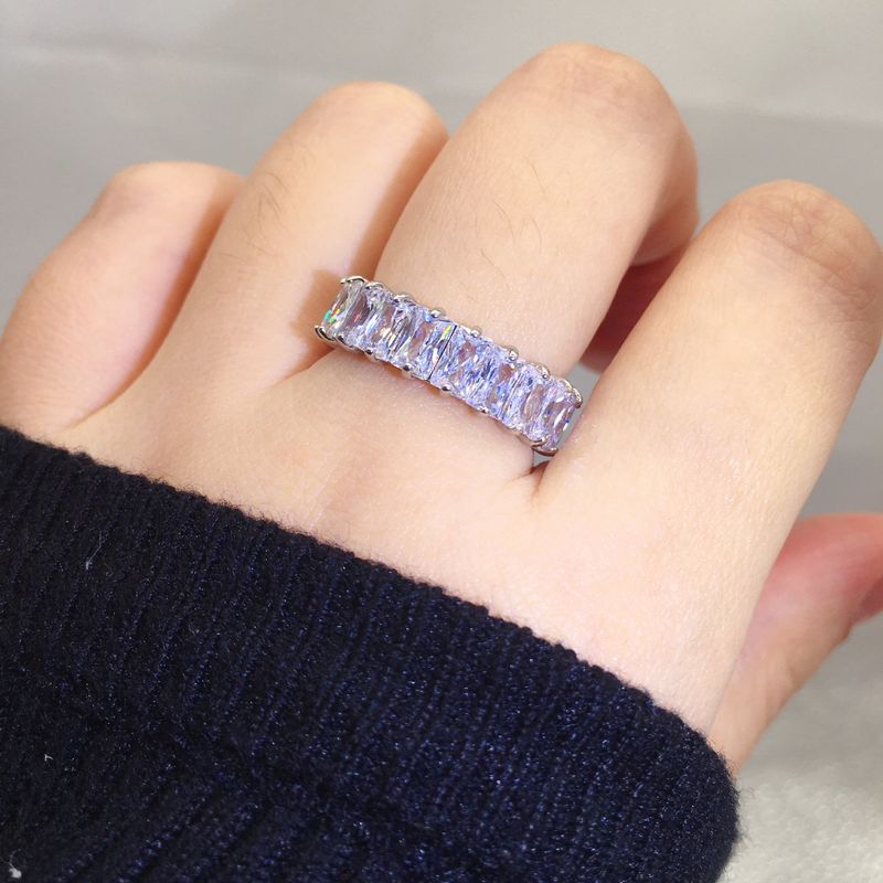 Full Zircon Gold Plated Simple Versatile 5A Moissanite Row Diamond Ring For Women Index Finger Stacking Band_voghion.com