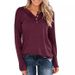 2025 New Women's Solid Color Knitted Long Sleeved Round Neck Pullover Button Top T-shirt_voghion.com