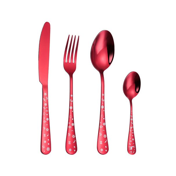 Christmas series Western tableware creativity 1010 stainless steel knife, fork, spoon 4-piece set for Christmas gifts_voghion.com
