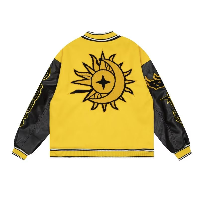 Men's Clothing Spring and autumn retro flame element letter yellow baseball uniform men and women national trend street couple jacket coat_voghion.com