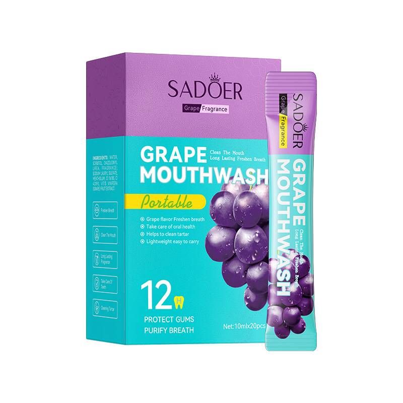 SADOER Grape Fresh Mouthwash - Portable 10ml Strips, 14H Fresh Breath, Teeth Stain Removal & Bacteria Inhibition_voghion.com