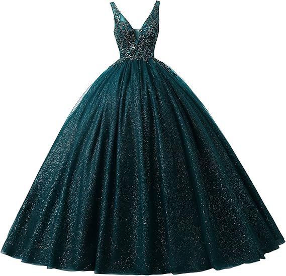 Neues dunkelgrünes Ballkleid mit tiefem V-Ausschnitt und rückenfreiem Partykleid_voghion.com