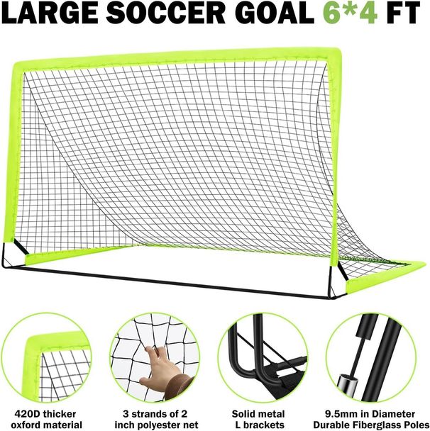 Tragbares Fußballtor für Teenager, 1,8 x 1,2 m, einfach aufzubauen, abnehmbares Fußballtor mit Tragetasche_voghion.com