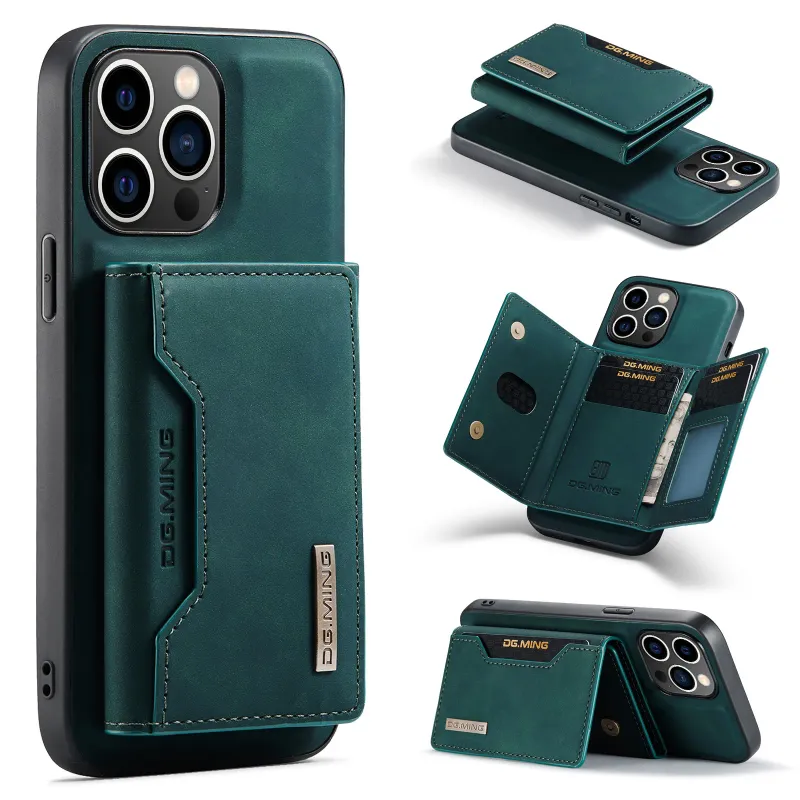 2 in 1 Abnehmbare Rückabdeckung für iPhone 15 14 Pro Max Plus Mini 13 Brieftaschenhülle mit Kartenhalter Ledertasche Stoßfest_voghion.com