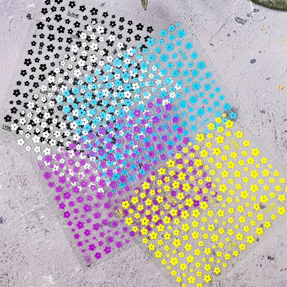 3D 5-Petal Flower Nail Stickers - 5 Colors Sweet Floral Self-Adhesive Full Nail Decals, Cute Pastel Design_voghion.com
