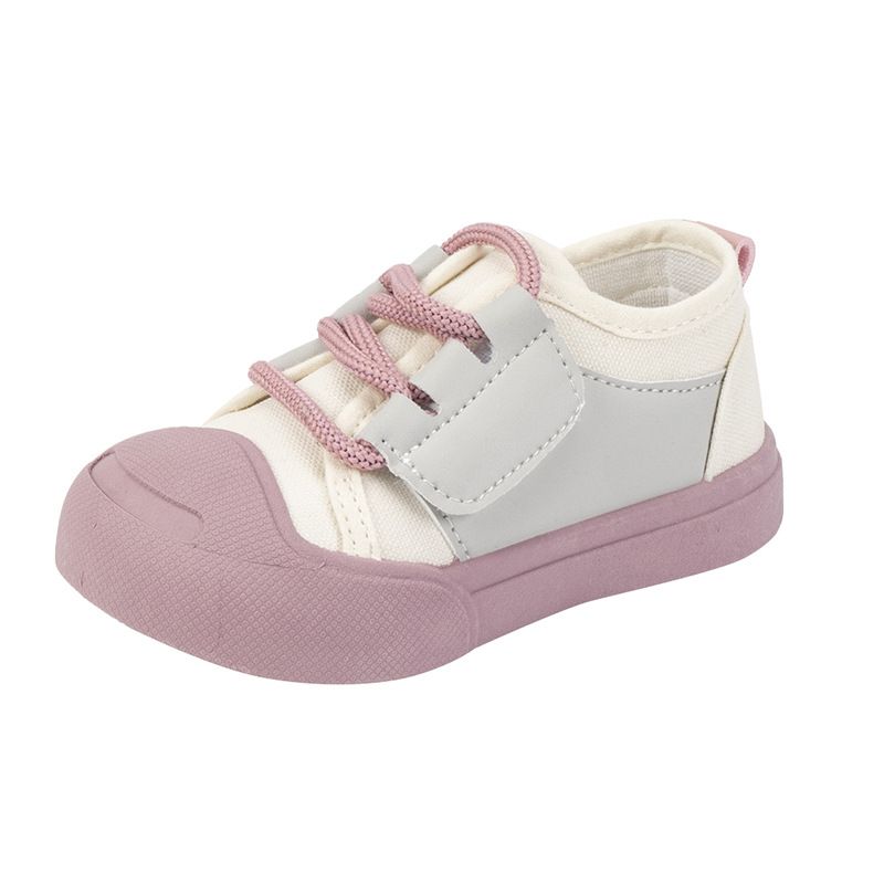 Kids' Color-Block Canvas Sneakers – Soft Rubber Sole, Slip-On Design For Toddlers & Children (Unisex, Pink/Blue/Green)_voghion.com