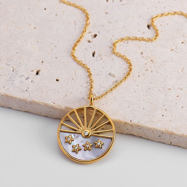 Collana con ciondolo a forma di stella rotonda a otto punte, stile retrò greco, da donna, in acciaio inossidabile_voghion.com