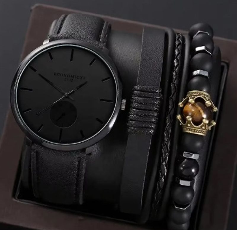 Men's Watches 4pcs/Set Men's New Watch Set Cool Quartz Watch + Beaded Braided Bracelet_voghion.com