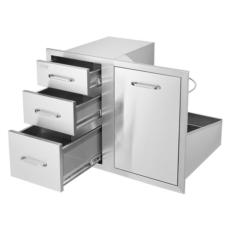 VEVOR Outdoor Kitchen Door Drawer Combo 29.5" W X 22.6" H X 21.7''D, Access Door/Triple Drawers With Propane Drawer And Adjustable Garbage Ring, Perfect For BBQ Island Patio Grill Station_voghion.com