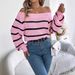 Maglione pullover casual a righe con spalle scoperte e maniche a lanterna, autunno e inverno 2025, abbigliamento da donna_voghion.com