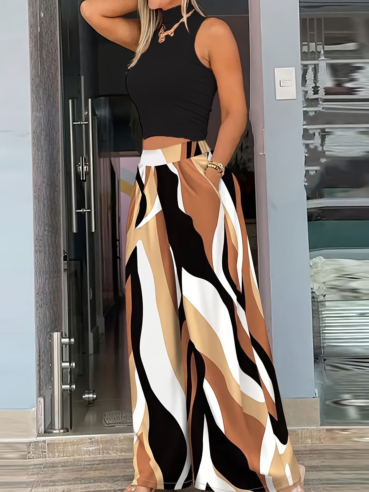 Damenbekleidung Sommer Zweiteiliges Weste-Hosen-Mode-Set_voghion.com