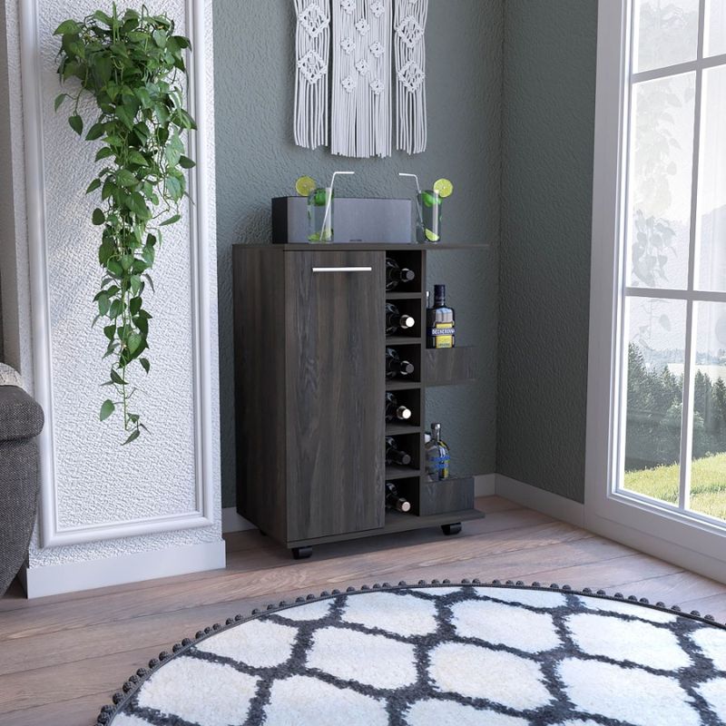 Four External Cart; Single Two Espresso Cabinet Builtin Six Shelves; Casters; Wine Bar Rack; Door_voghion.com