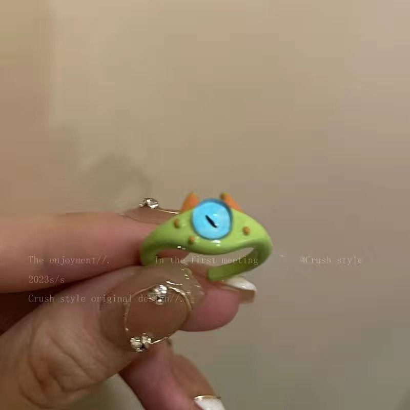 Piccola collezione ~ Mostro con un occhio solo, infantile e carino, design unico dell'anello aperto di uno studente di Instagram_voghion.com