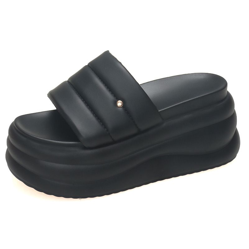 Women's Summer Outdoor Trendy New High Heel Thick Sole Round Toe Platform Beach Slide Flat Slippers_voghion.com
