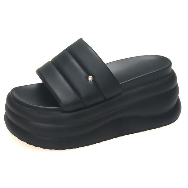Women's Summer Outdoor Trendy New High Heel Thick Sole Round Toe Platform Beach Slide Flat Slippers_voghion.com