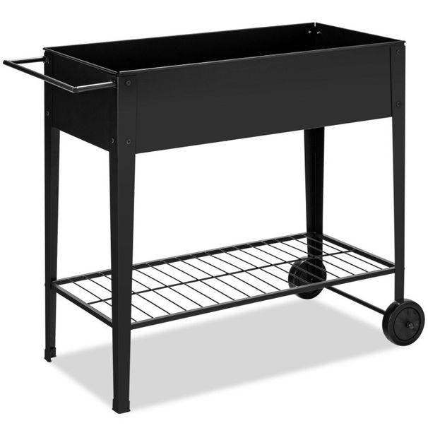 Elevated Planter Box on Wheels with Non-slip Legs and Storage Shelf_voghion.com