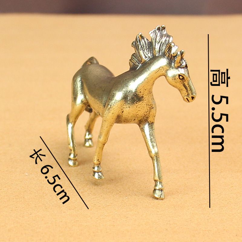 Solid pure brass office desktop small ornaments zodiac horse bronze tea pet Jewelry Crafts gift handle_voghion.com