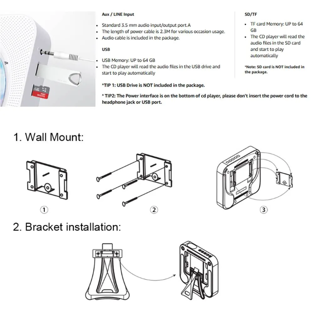 Prenosný domáci CD prehrávač Byteuni s Bluetooth, nabíjateľný, s diaľkovým ovládaním, časovačom, vstavanými reproduktormi a LED displejom - FM rádio Boombox_voghion.com
