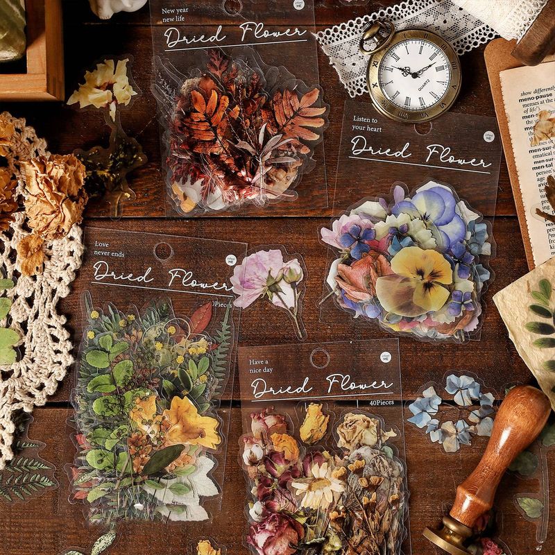 40pcs/4pack Rose Plant PET Decorative Diary Stickers - Vibrant Floral Designs For Scrapbooks, Diaries, And Planning_voghion.com