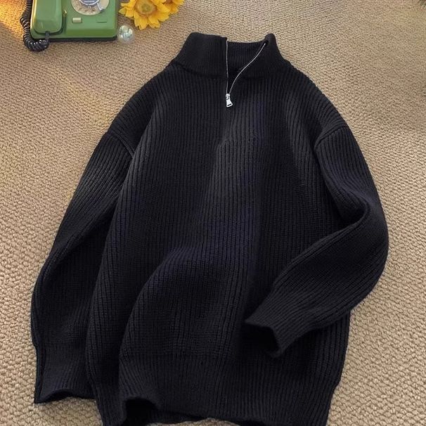 Unisex Half-Zip High Neck Sweater – City Boy Aesthetic, Oversized & Anti-Wrinkle (M-3XL, Polyester Blend, Minimalist Style)_voghion.com