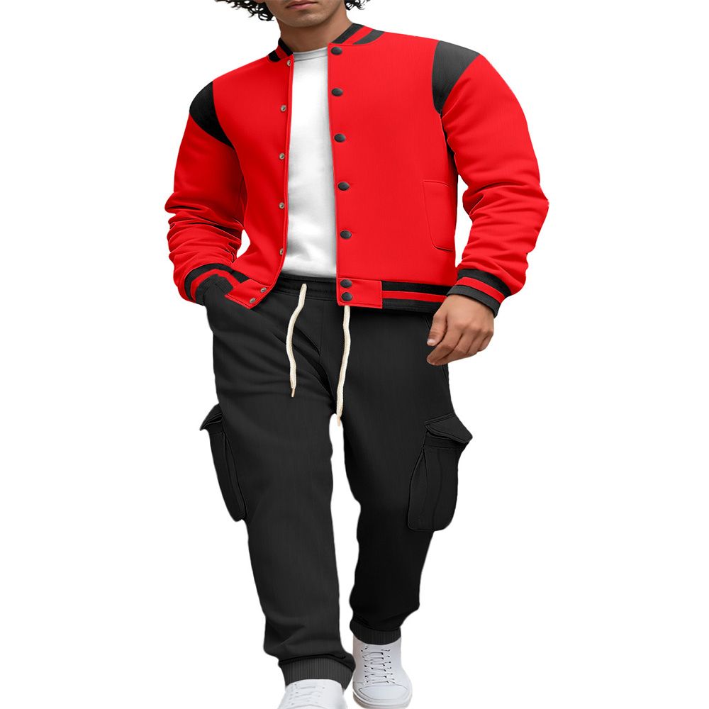 Survêtements style européen-américain 2026 pour jeunes/hommes, ensemble deux pièces sport composé d'un pantalon de survêtement à lacets et d'un col montant, style baseball._voghion.com