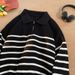 Unisex Retro Knit Sweater, Long Sleeve Pullover With Half-Zip & Striped Design, Oversized Casual Top For Men & Women_voghion.com