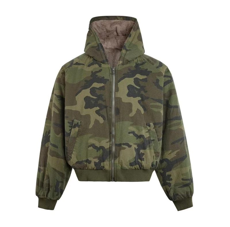 Herrenbekleidung Winterkleidung Retro Doppelseitiger Camouflage-Baumwollmantel Trendy Brand Dicker, warmer Kapuzen-Design-Sinn für Männer und Frauen Baumwollmantel_voghion.com