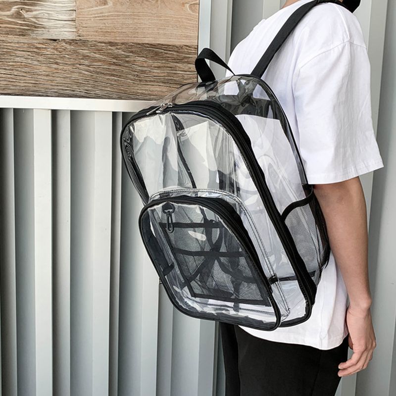 Lihao Miljövänlig slitstark PVC Transparent Unisex Fashion Ryggsäck för School-Black_voghion.com