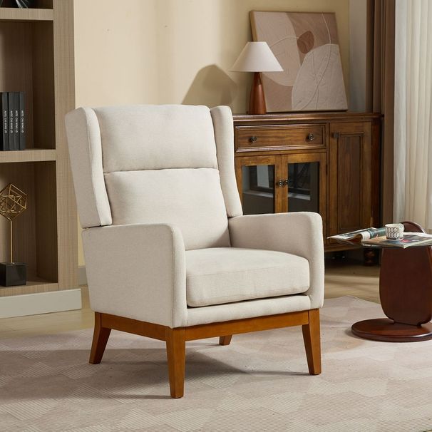 26.18' Wide Modern Accent Chair,Polyester Blend High Back Reading Chair ,Upholstered Armchair Club Chair,Single Sofa With Wood Legs For Living Room,_voghion.com