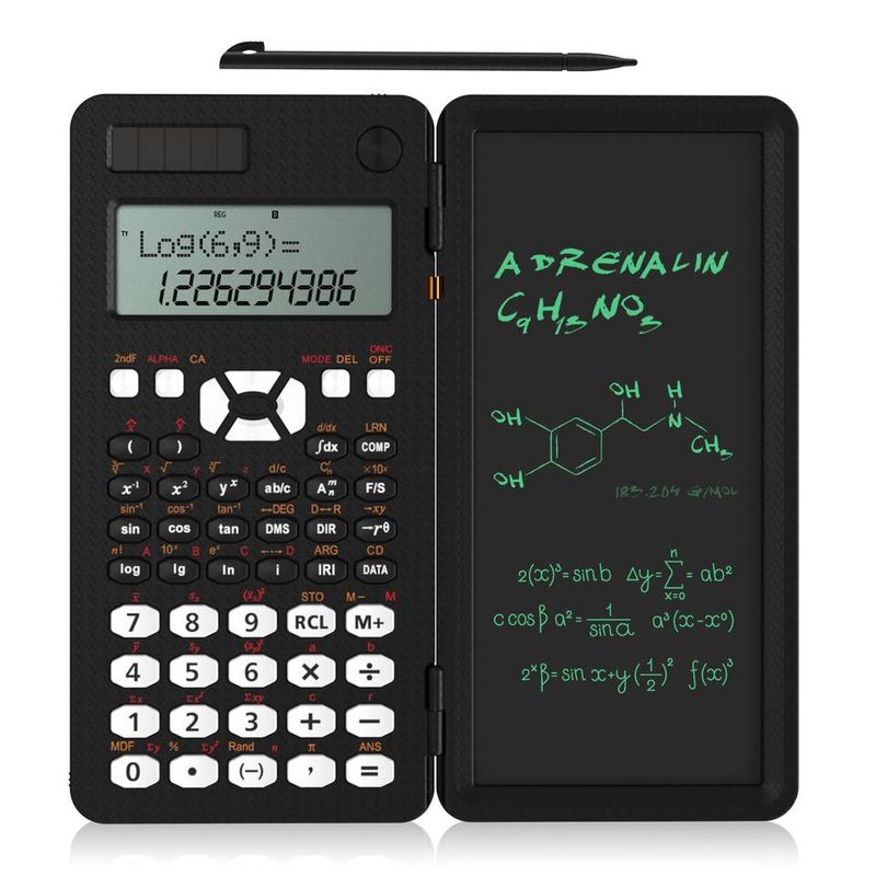 Calculatrice de fonctions, tableau d'écriture manuscrite, multifonctionnelle 2 en 1, pliable, silencieuse, portable, pour examen et calculatrice scientifique de troisième cycle_voghion.com
