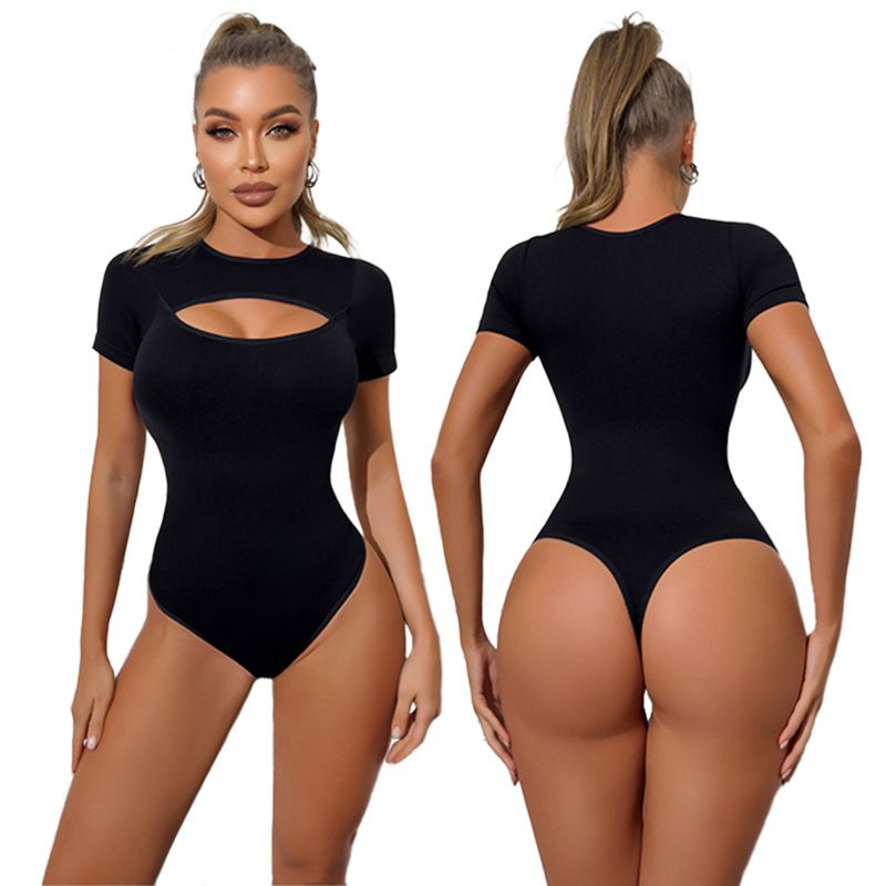 Solide bedruckte sexy schlankmachende Kurzarm-Innenbekleidung für Damen, enger Body, bequemes, atmungsaktives Kleidungsstück, Synonyme_voghion.com