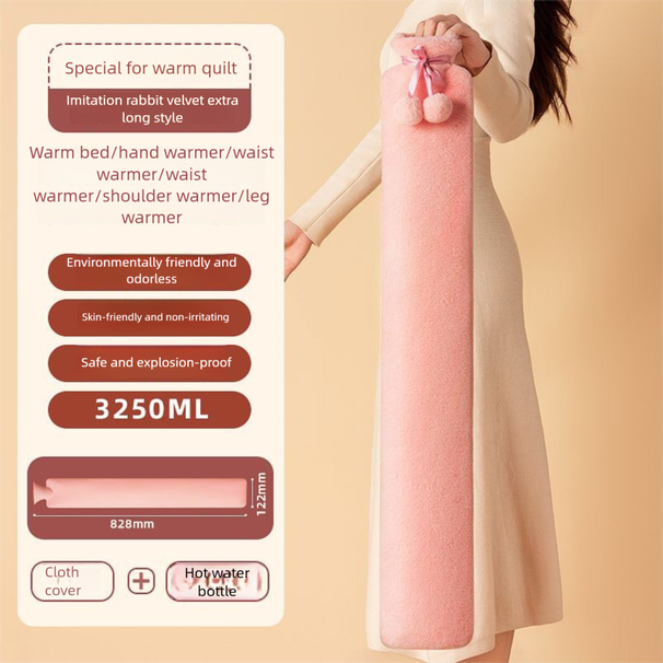 Extra Long Hot Water Bottle For Bed, Plush Large Capacity Warmer, Winter Thickened Explosion-Proof Bedding_voghion.com