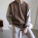 Men's Sleeveless Knit Sweater Vest - Oversized Crewneck Pullover For Spring & Fall - Thickened Casual Layering Piece_voghion.com