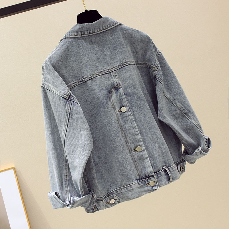 Printemps automne couleur unie mode femmes veste en jean décontracté veste en jean ample coréen vêtements d'extérieur courts femme_voghion.com