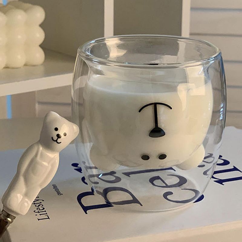 1PC neue doppelschichtige hitzebeständige süße Bär Glastasse für Mädchen und Paare Instagram Wind Saft Tasse transparente Trinkbecher_voghion.com