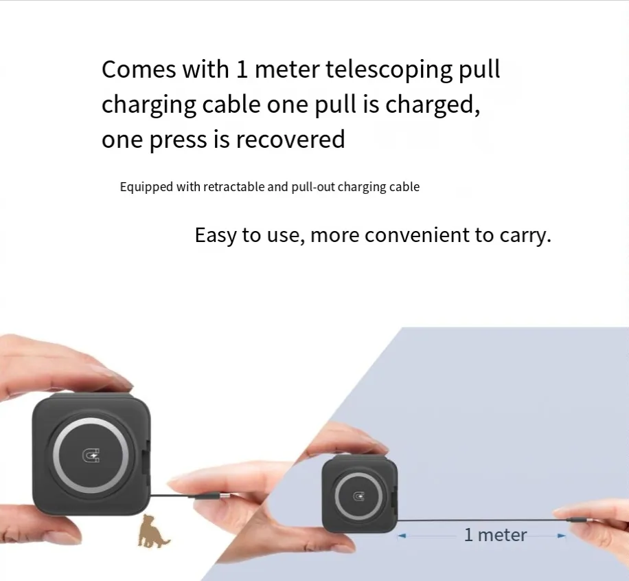 15 W trīs vienā bezvadu lādētājs, pārnēsājams, salokāms ar izvelkamu kabeli Apple magnētiskajam bezvadu lādētājam_voghion.com