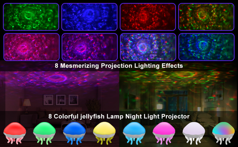 Jellyfish Projection Lamp - Dual Function- Projector And Night Light, USB Powered, Remote Control & Timer, Bluetooth Speaker - With White Noise_voghion.com