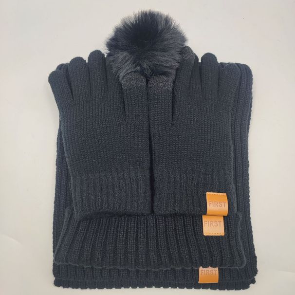 Set unisex in maglia da 3 pezzi: berretto, sciarpa, guanti con touchscreen (caldo invernale e stile da coppia)_voghion.com
